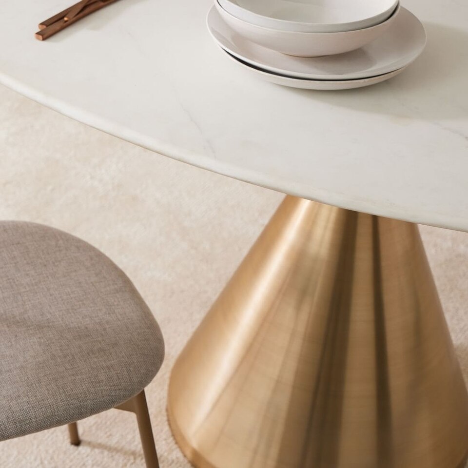 Silhouette Pedestal Marble Round Dining Table (112 cm, 152 cm) West